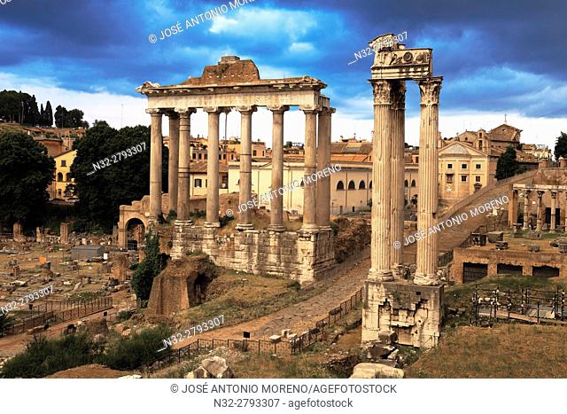 Temple of Saturn; Roman Forum; Rome; Lazio; Italy; Europe