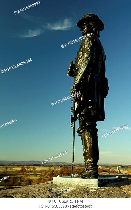 Gettysburg, PA, Pennsylvania, Gettysburg National Military Park, Little Round Top, Statue Brigadier General Warren