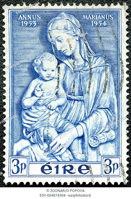 IRELAND - CIRCA 1954: shows Madonna by della Robbia, Marian Year, 1953-54