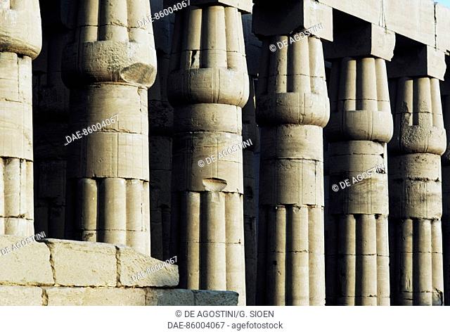 Columns, Temple of Amun, Luxor, ancient Thebes (UNESCO World Heritage List, 1979), Egypt. Egyptian civilisation, New Kingdom, Dynasty XIX