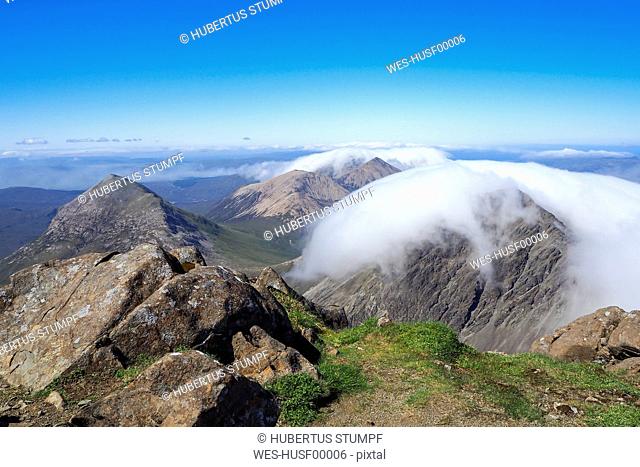 United Kingdom, Scotland, Isle of Skye, View from Bla Bheinn to Cuillin Hills with clouds
