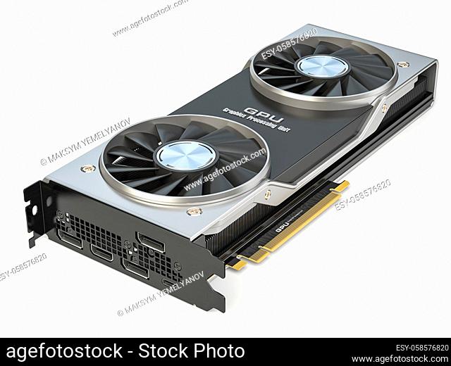 Graphics card. Modern gaming GPU graphics processing unit isolated on white. 3d illustration