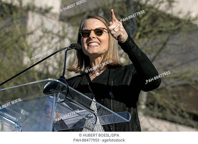 Jodie Foster attends United Talent Agency's United Voices Rally against Donald Trump's politics at UTA Plaza in Beverly Hills, Los Angeles USA