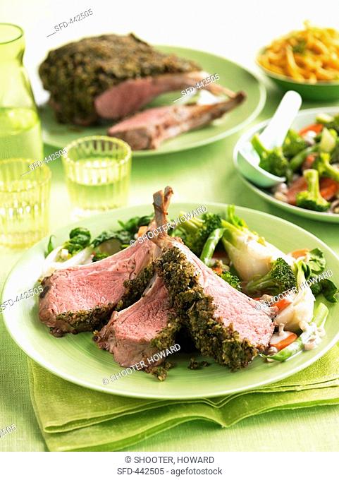 Lamb chops with herb crust and vegetables