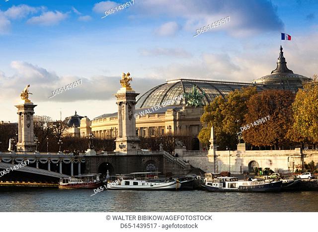 France, Paris, Grand Palais and Pont Alexandre III bridge