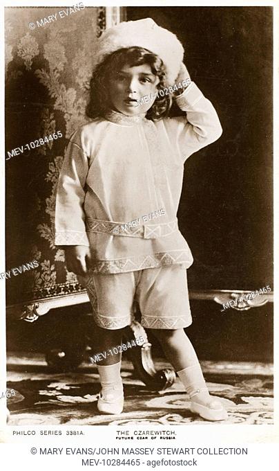 Alexei Nikolaevich, Tsarevich of Russia, son of Emperor Nicholas II and Alexandra Feodorovna, seen here as a small boy in traditional Russian costume