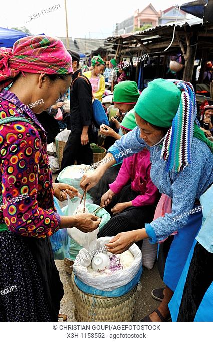 women from ethnic minority at the market of Yen Minh, Ha Giang province, Northern Vietnam, southeast asia
