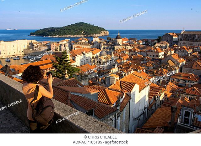View from ramparts walkway, Old Town, Dubrovnik, Croatia