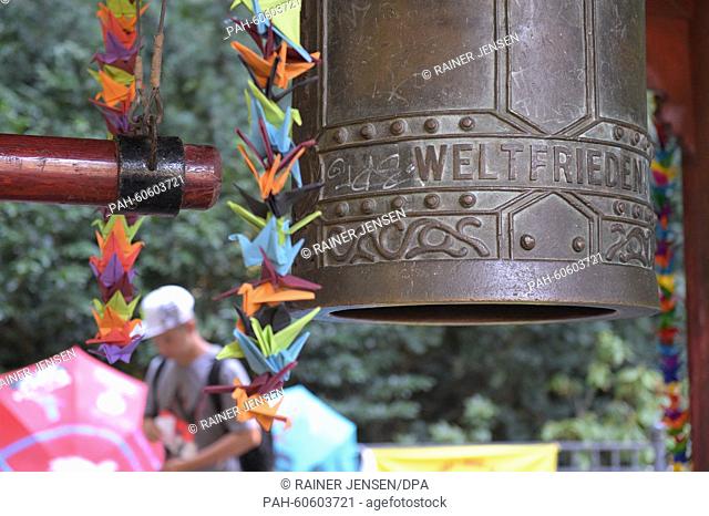 The decorated Friedensglocke (peace bell), pictured during a remembrance event on the 70th anniversary of the atomic bombing of Hiroshima and Nagasaki