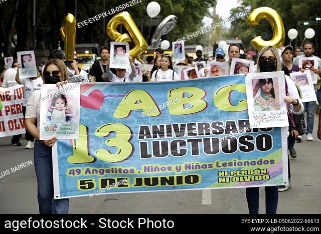 MEXICO CITY, MEXICO - JUN 5, 2022: Relatives of the 49 children who died in the fire at the ABC Day Care Center in Hermosillo, Sonora, in 2009