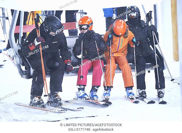 King Felipe VI of Spain, Queen Letizia of Spain, Crown Princess Leonor, Princess Sofia enjoy a short private skiing break on February 5, 2017 in Astun, Spain
