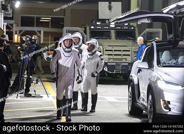 NASA astronauts Shane Kimbrough, front, Japan Aerospace Exploration Agency (JAXA) astronaut Akihiko Hoshide, second, and ESA (European Space Agency) astronaut...