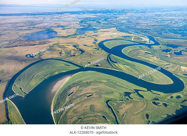 Aerial view of wetlands and lakes in the Kobuk River Delta, Arctic Alaska, summer