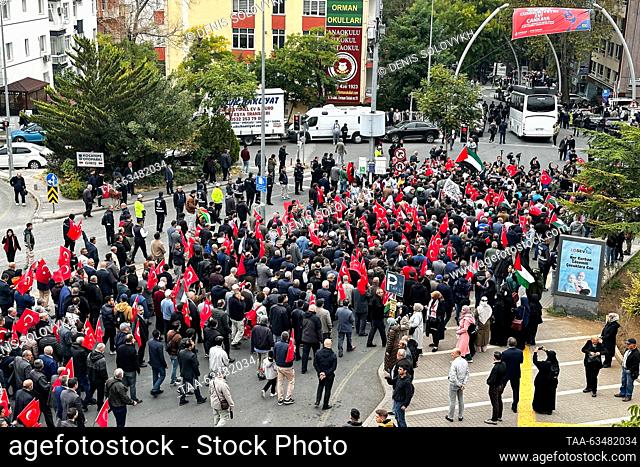 TURKEY, ANKARA - OCTOBER 18, 2023: Participants in a rally for Palestine march from the Kocatepe Mosque, hundreds of citizens involved