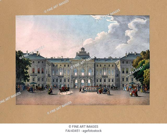 View of the Constantine Palace in Strelna near St. Petersburg by Beggrov, Karl Petrovich (1799-1875)/Lithograph, watercolour/Academic art/1840s/Russia/State...