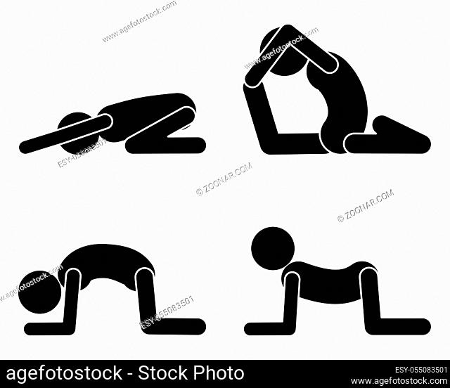 Darstellung unterschiedlicher Yogastellungen - Various Yoga poses shown on white background