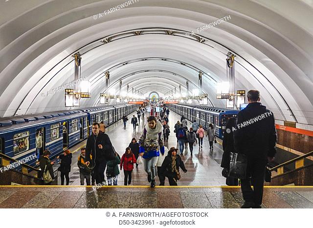 St Petersburg, Russia Passengers in the Admiralteyskaya Metro station