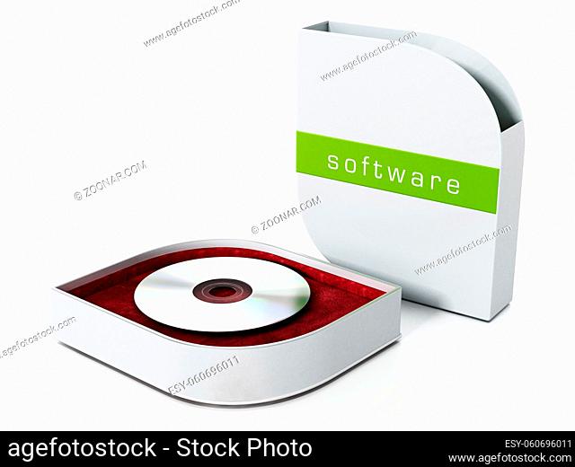 Software box with open cover isolated on white background. 3D illustration