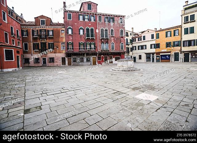 A Venetian campo (nighborhood/square). Venice, Veneto Region, Italy, Europe