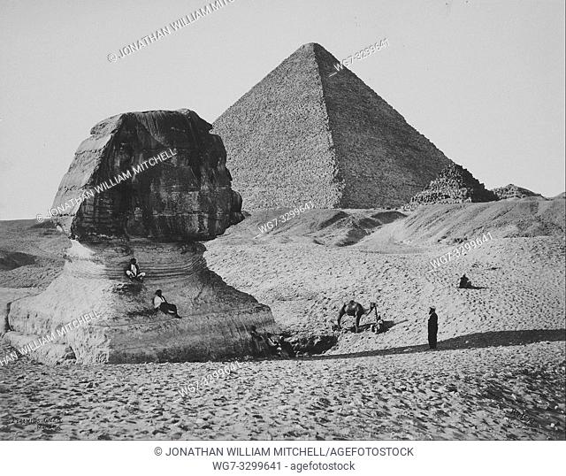 EGYPT Giza -- 04 Mar 1862 -- The Sphinx and one of the great pyramids of Giza Egypt -- Picture by Francis Bedford/Atlas Photo Archive
