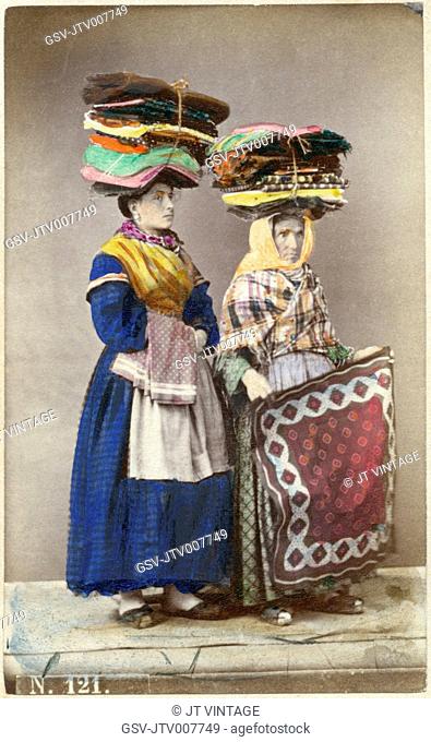 Two Women with Bundles of Fabric on Their Heads, Italy, circa 1880's