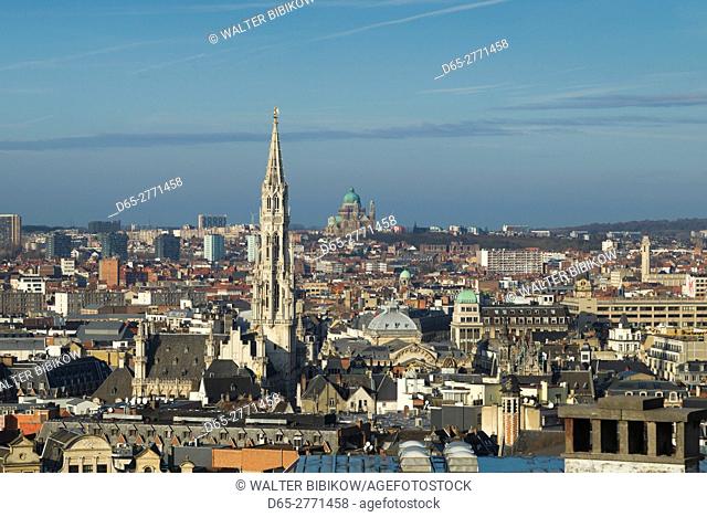 Belgium, Brussels, Grand Place, elevated skyline with Hotel de Ville