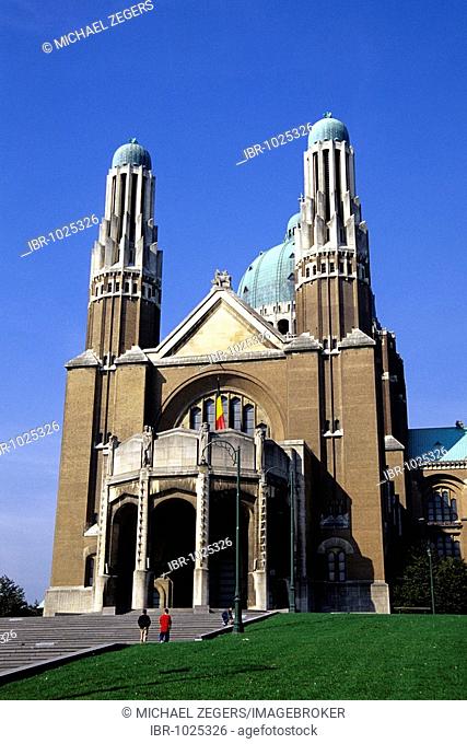 Facade of the Basilique Nationale du Sacre-Coeur Basilica, church in the Koekelberg district, Brussels, Belgum, Benelux, Europe