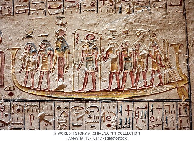 Wall frieze from the tomb of Ramesses VI. Tomb KV9 in Egypt's Valley of the Kings was originally constructed by Pharaoh Ramesses V