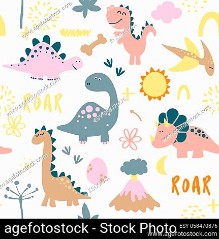 Dino friends. Funny cartoon dinosaurs, bones, and eggs. Cute t rex,  characters, Stock Vector, Vector And Low Budget Royalty Free Image. Pic.  ESY-058470876 | agefotostock