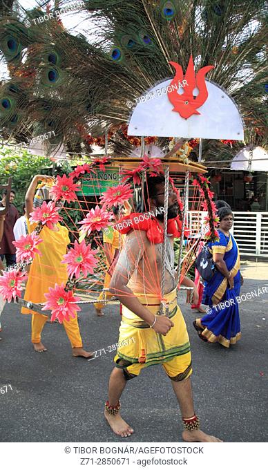 Malaysia, Penang, Thaipusam, hindu festival, procession, people, kavadi bearer,