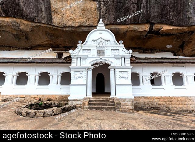 Dambulla, Sri Lanka - August 15, 2018: Exterior view of the Dambulla Cave Temple also known as the Golden Temple