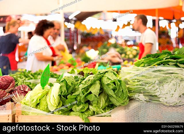 Market stall with variety of organic vegetable