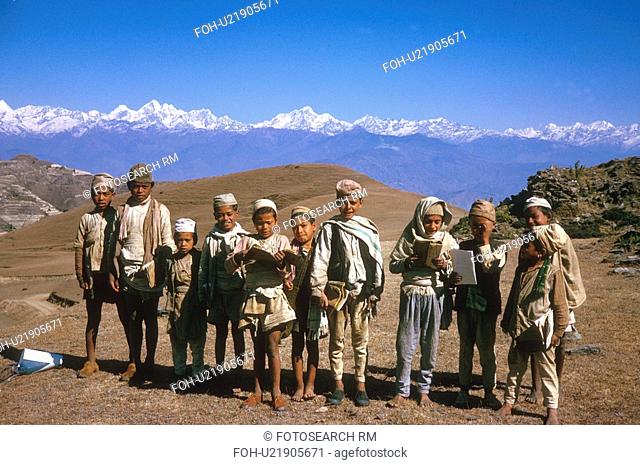 nagarkot, nepal, books, boys, schoolboys, 3616