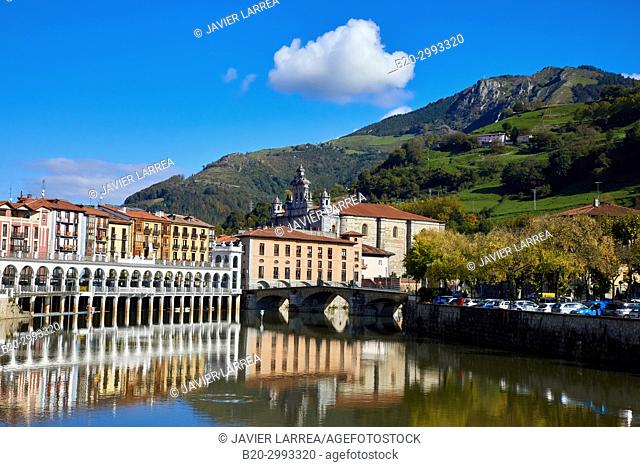 El Tinglado y Santa Maria, Oria river, Tolosa, Gipuzkoa, Basque Country, Spain, Europe
