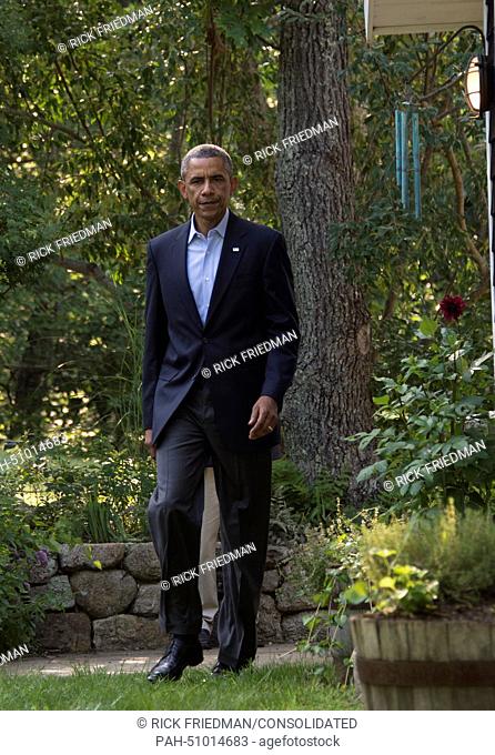 United States President Barack Obama makes a statement on Iraq during his vacation at Martha's Vineyard in Chilmark, USA, 11 August 2014