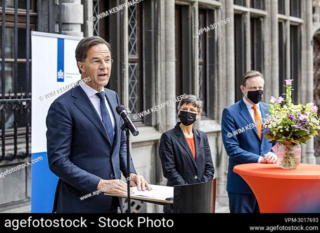 Prime Minister of the Netherlands Mark Rutte delivers a speech at the opening of a new office of the Consulate-General of the Netherlands in Antwerp
