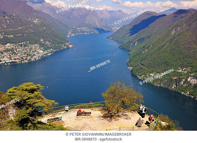 View onto the eastern tip of Lake Lugano looking towards Porlezza, Monte San Salvatore mountain, Lugano, Canton of Ticino, Switzerland