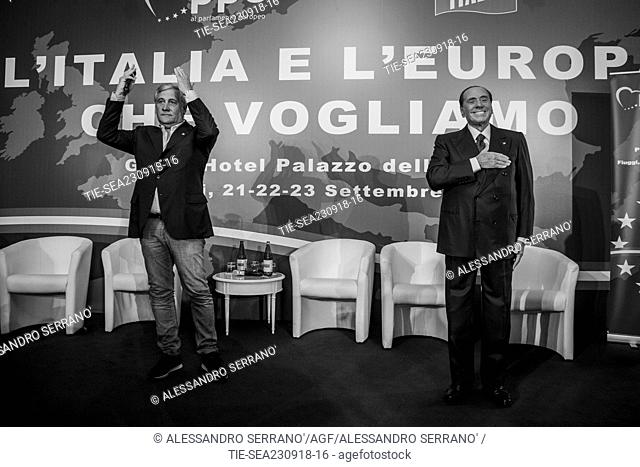 Vice President EPP, Popular European Party Antonio Tajani, Leader of Forza Italia party Silvio Berlusconi during the Political convention L'Italia e l'Europa...