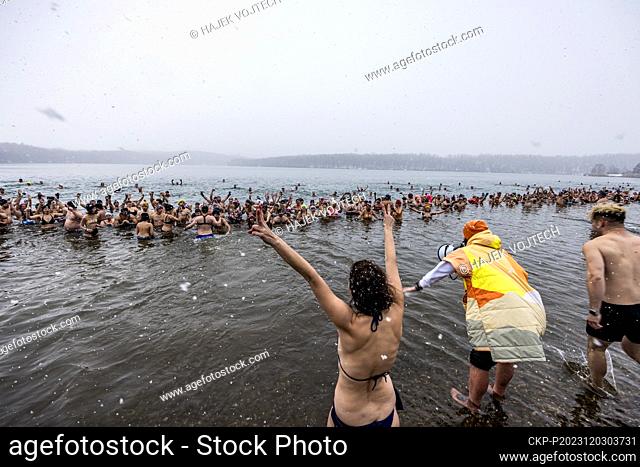 Attempt to create a Czech record for the number of winter swimmers in the water at one moment in Barbora lake near Teplice, Czech Republic, December 3, 2023
