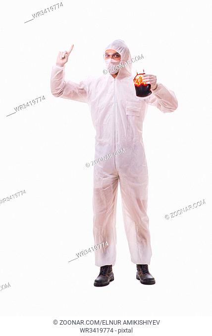 Epidemiologist with blood sample isolated on white background