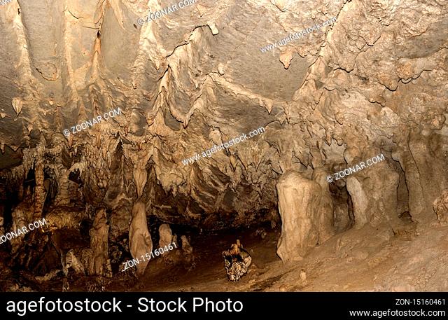 Calcite Ablagerungen und Tropfsteinbildungen im Inneren der Wind Höhle (Wind Cave) Gunung Mulu Nationalpark, Sarawak, Borneo