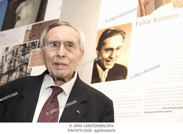 The Holocaust and Auschwitz survivor Felix Kolmer stands in front of a picture depicting himself at the Memorial to the German Resistance in the exhibition...