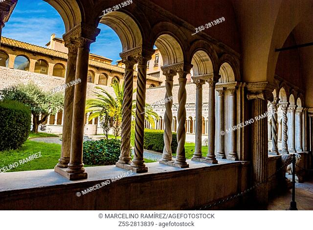 cloister of the attached monastery, with a cosmatesque decoration. Archbasilica of St. John Lateran, officially the cathedral of Rome