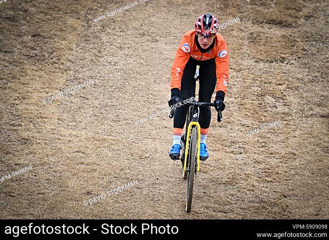 Dutch Marianne Vos pictured in action during a training session ahead of the world championships cyclocross cycling, in Fayetteville, Arkansas, USA
