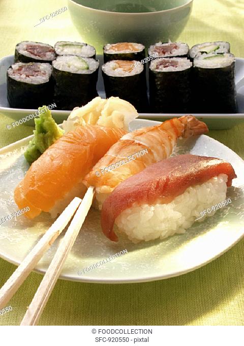 Nigiri sushi and Maki sushi