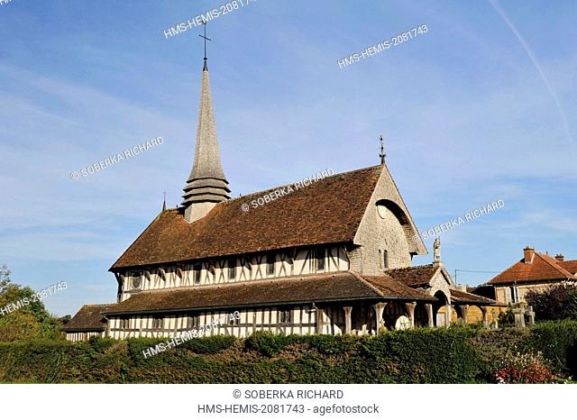 France, Aube, Lentilles, Saint Philip and Saint Jacques church nestled in the green