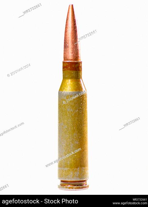 Ammunition cartridge on white background