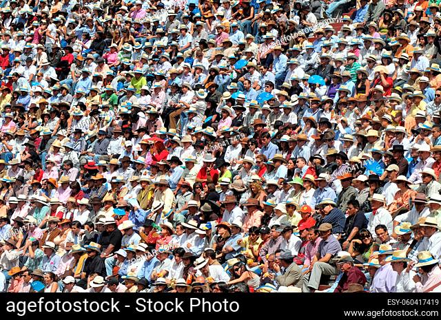 QUITO, NOVEMBER 28: The crowd looks at one of the last Bullfighting in Ecuador, shortly before the ban - november 28, 2008, Plaza de Toros in Quito, Ecuador