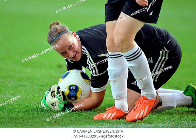 Germany's goalkeeper Almuth Schult takes part in the final training session during the UEFA Women's Euro at Vaxjo Arena in Vaxjo,  Sweden, 13 July 2013