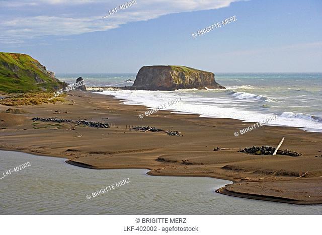 Mouth of the Russian River, Pacific Ocean, Goat Rock State Beach, Sonoma, Highway 1, California, USA, America